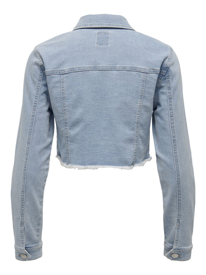 Bestseller Jeansjacke Damen Trendige Fly-Away Kragen Langarm Knopfleiste
