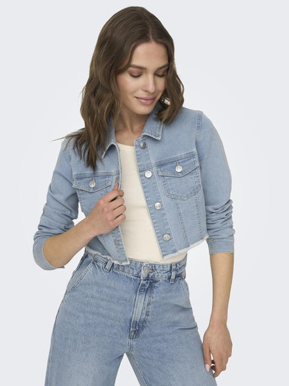 Bestseller Jeansjacke Damen Trendige Fly-Away Kragen Langarm Knopfleiste