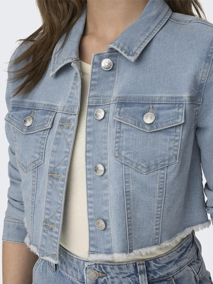 Bestseller Jeansjacke Damen Trendige Fly-Away Kragen Langarm Knopfleiste