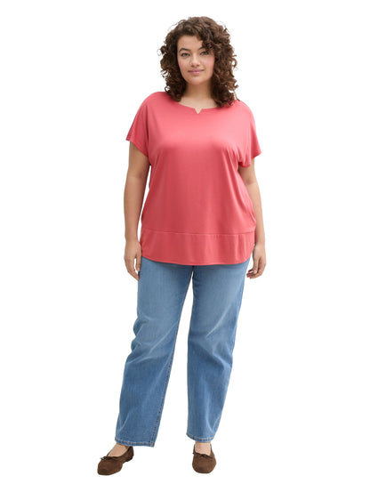 Tom Tailor Denim T-Shirt Damen Materia-Mix mit Schlitz