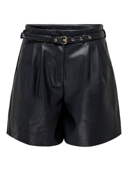 Bestseller Kunstleder Shorts Damen Trendige Gürtelschlaufen Shorts