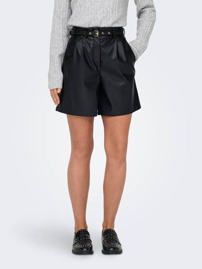 Bestseller Kunstleder Shorts Damen Trendige Gürtelschlaufen Shorts