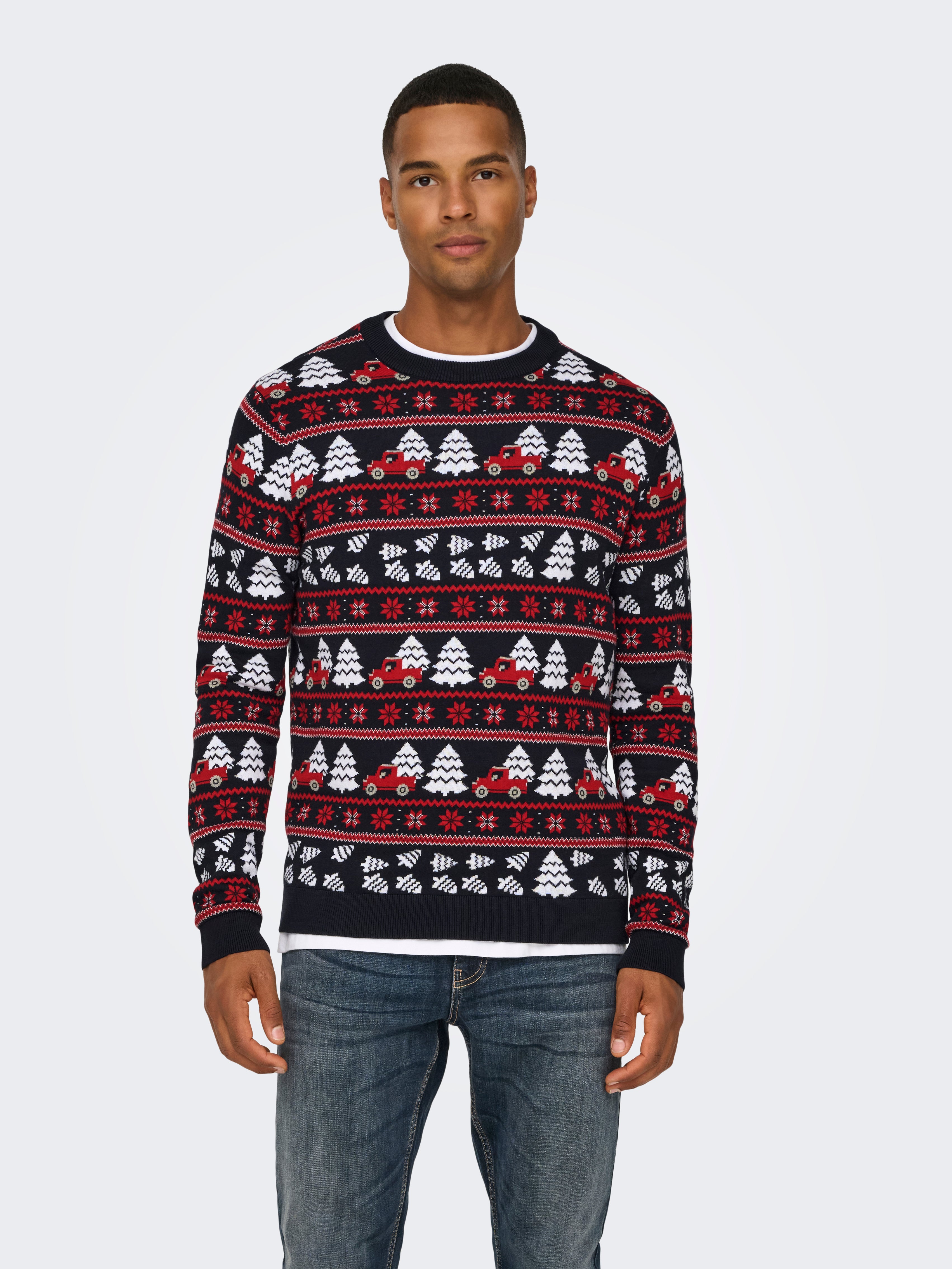 ONSXMAS REG 5 JAQ CREW KNIT