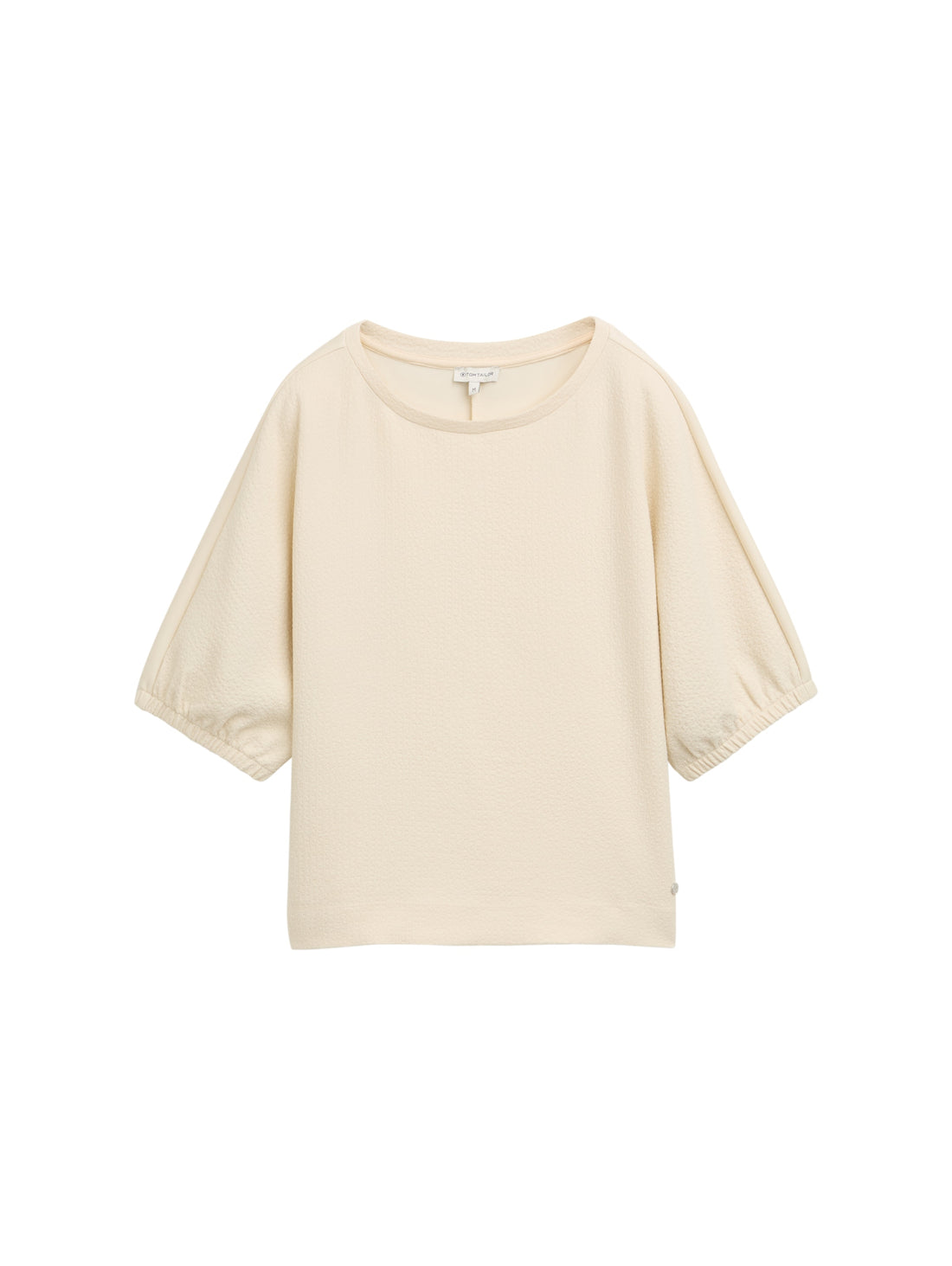 Tom Tailor Denim Damen Halbarm Sweatshirt Material-Mix Seersucker Scuba