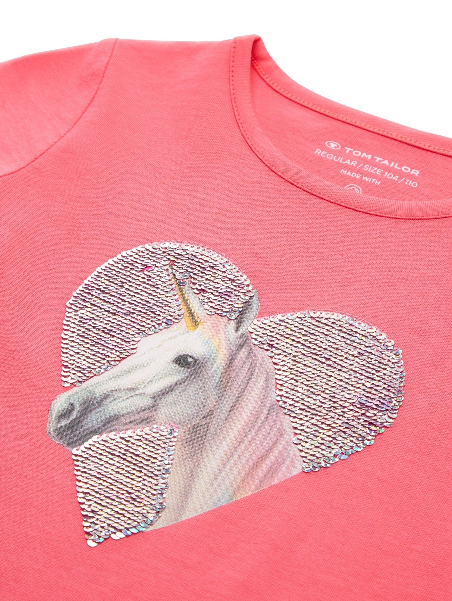 Tom Tailor Denim Kinder T-Shirt Weiblich mit Einhorn-Fotoprint und Wendepailletten