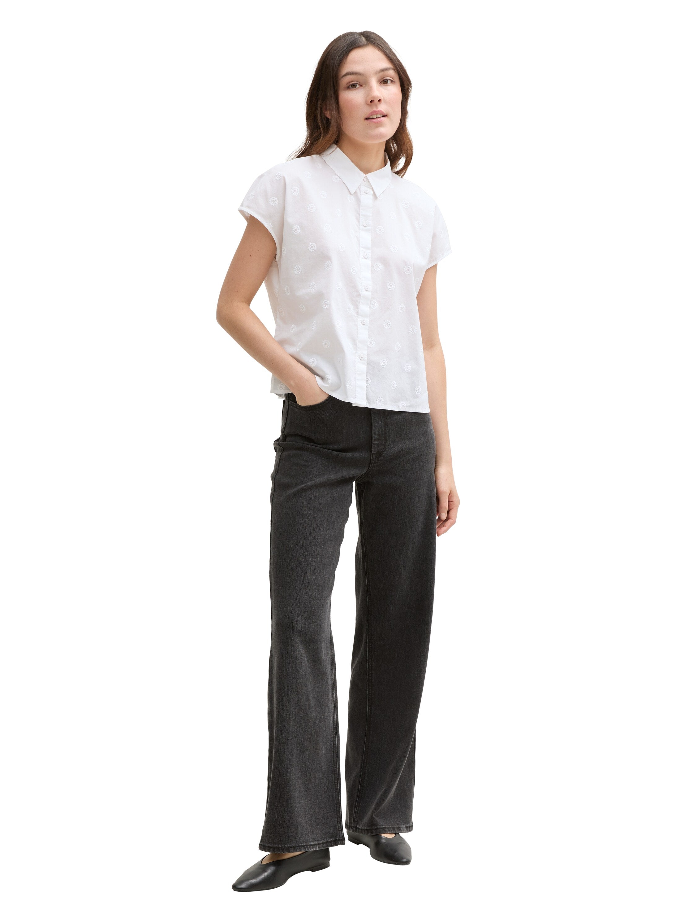 Tom Tailor Denim Bluse Baumwolle Weiblich Weiß