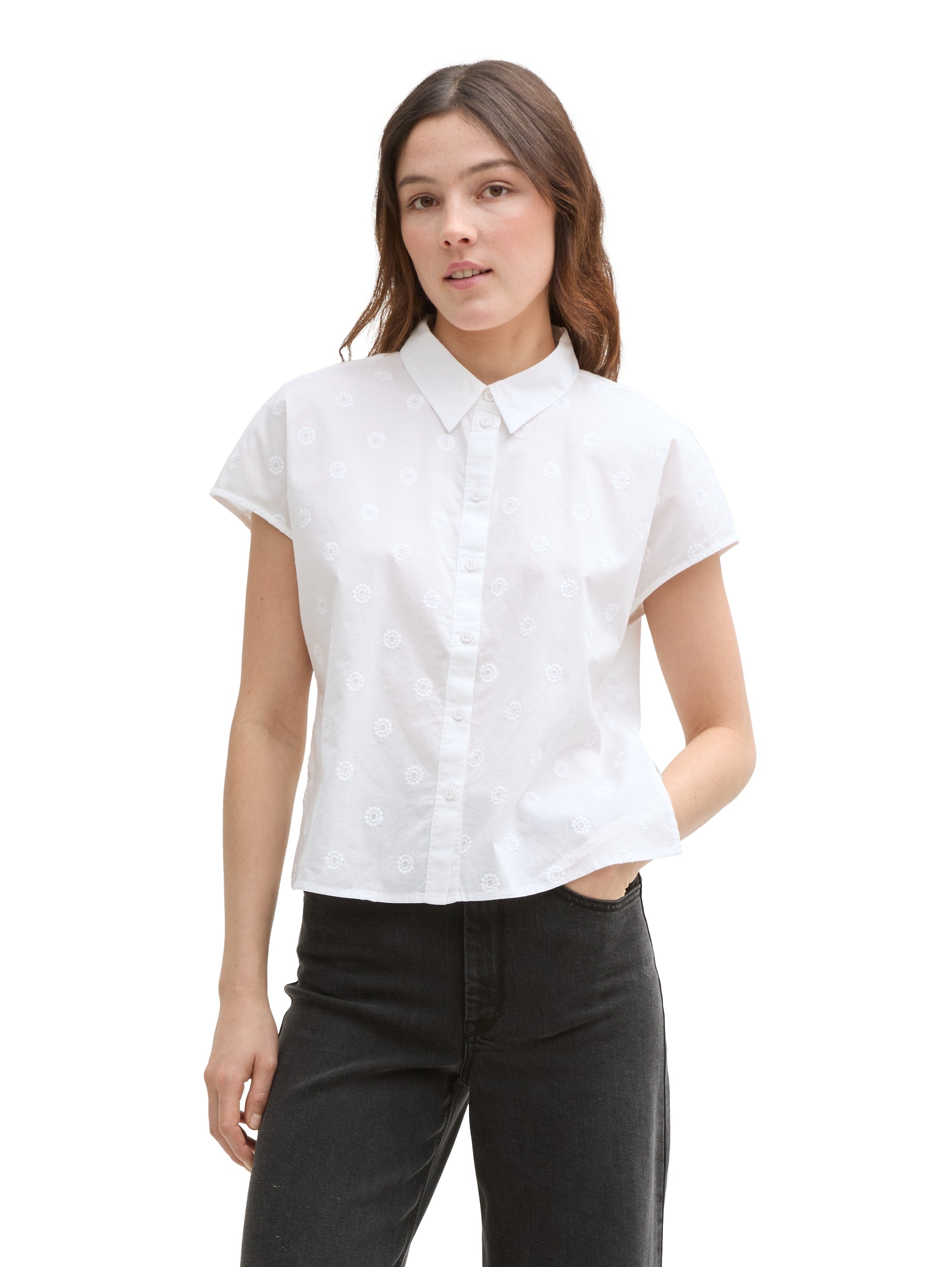Tom Tailor Denim Bluse Baumwolle Weiblich Weiß