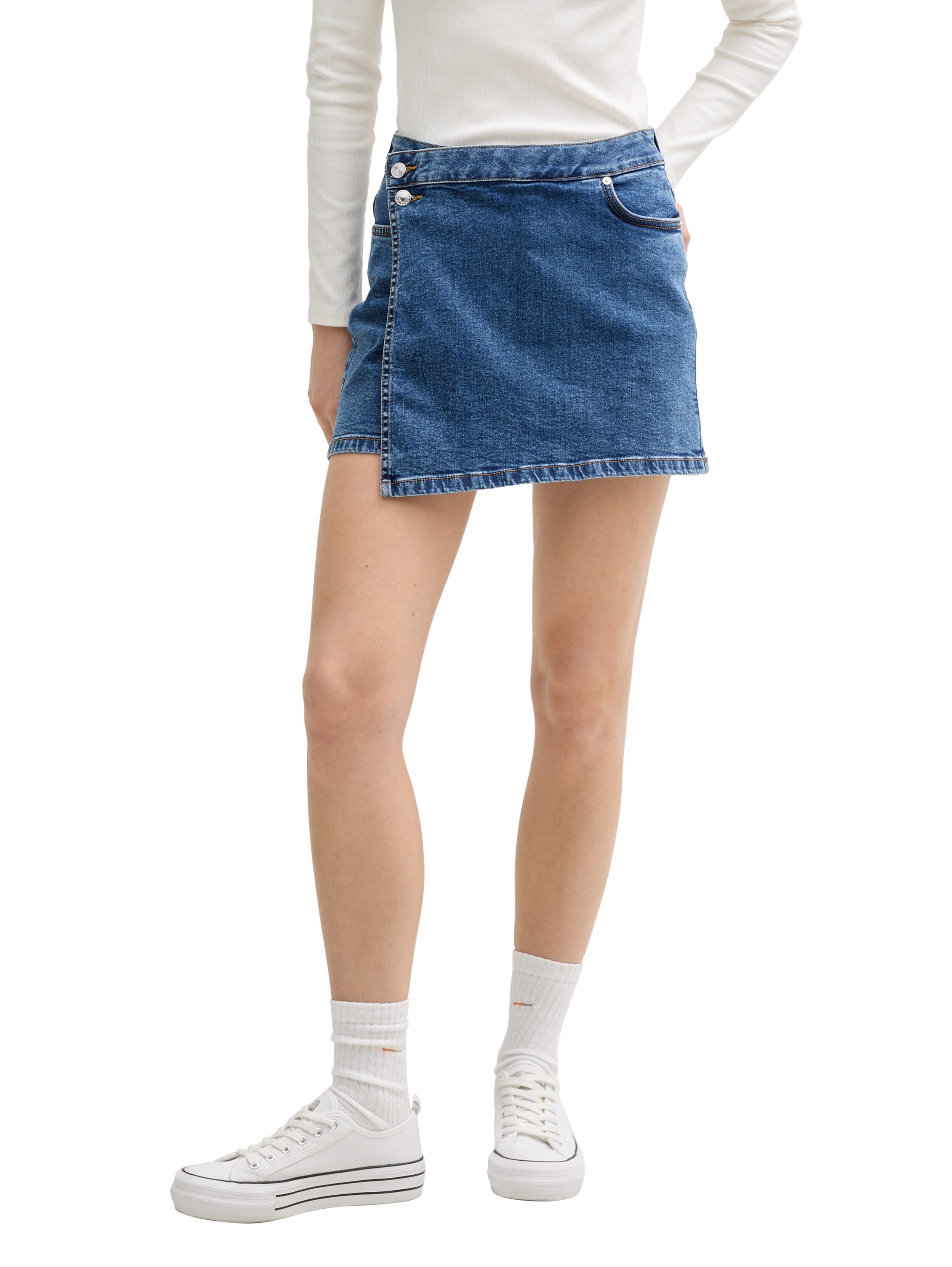 Tom Tailor Denim Hosenrock Damen Wickel-Optik Aufgesetzte Taschen