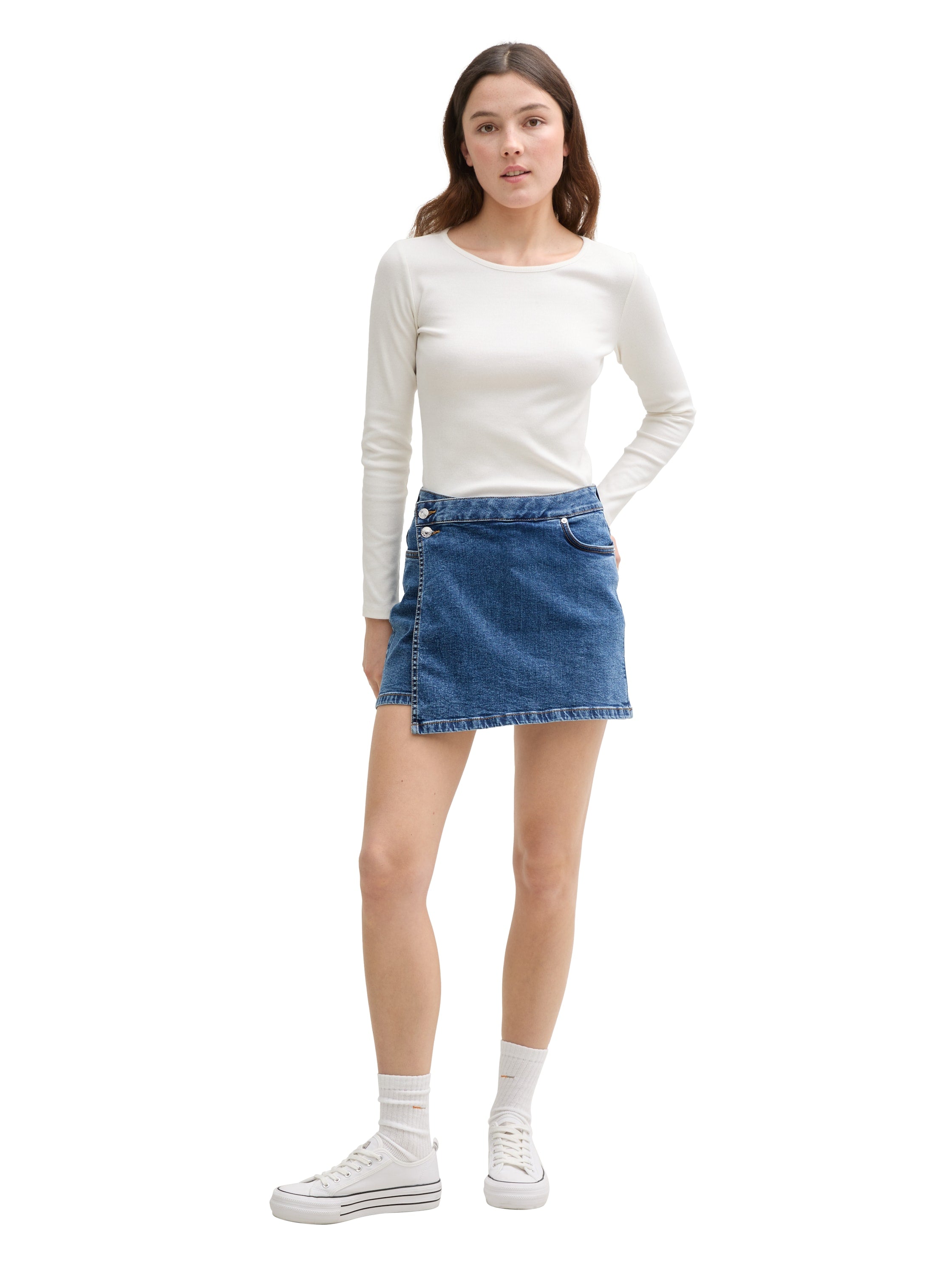 Tom Tailor Denim Hosenrock Damen Wickel-Optik Aufgesetzte Taschen