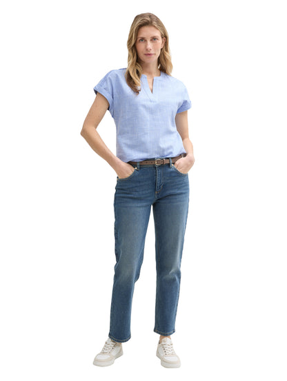 Tom Tailor Denim Loose Fit Baumwollbluse Damen V-Ausschnitt