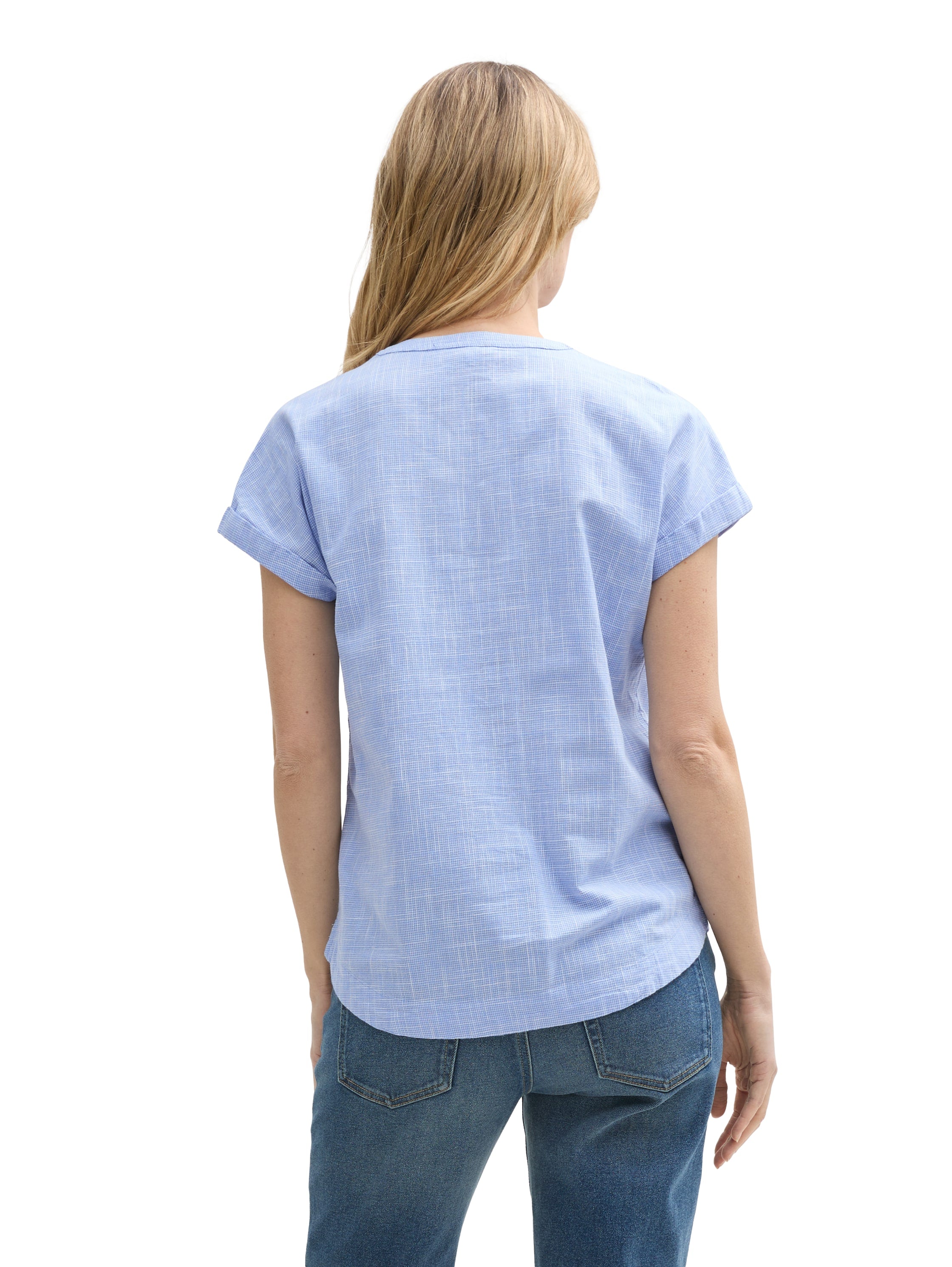 Tom Tailor Denim Loose Fit Baumwollbluse Damen V-Ausschnitt