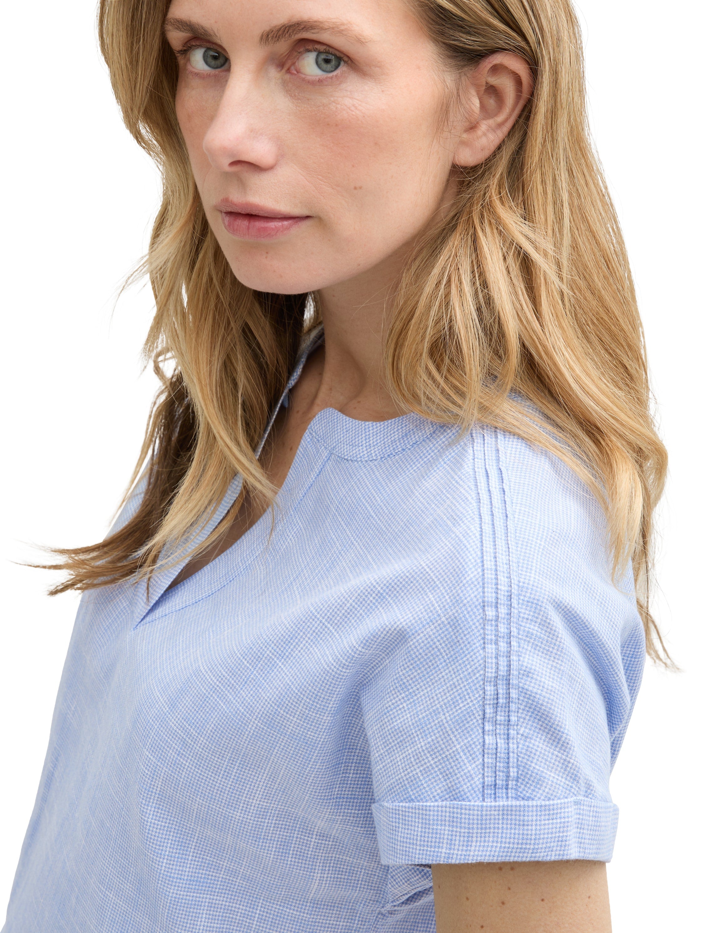 Tom Tailor Denim Loose Fit Baumwollbluse Damen V-Ausschnitt