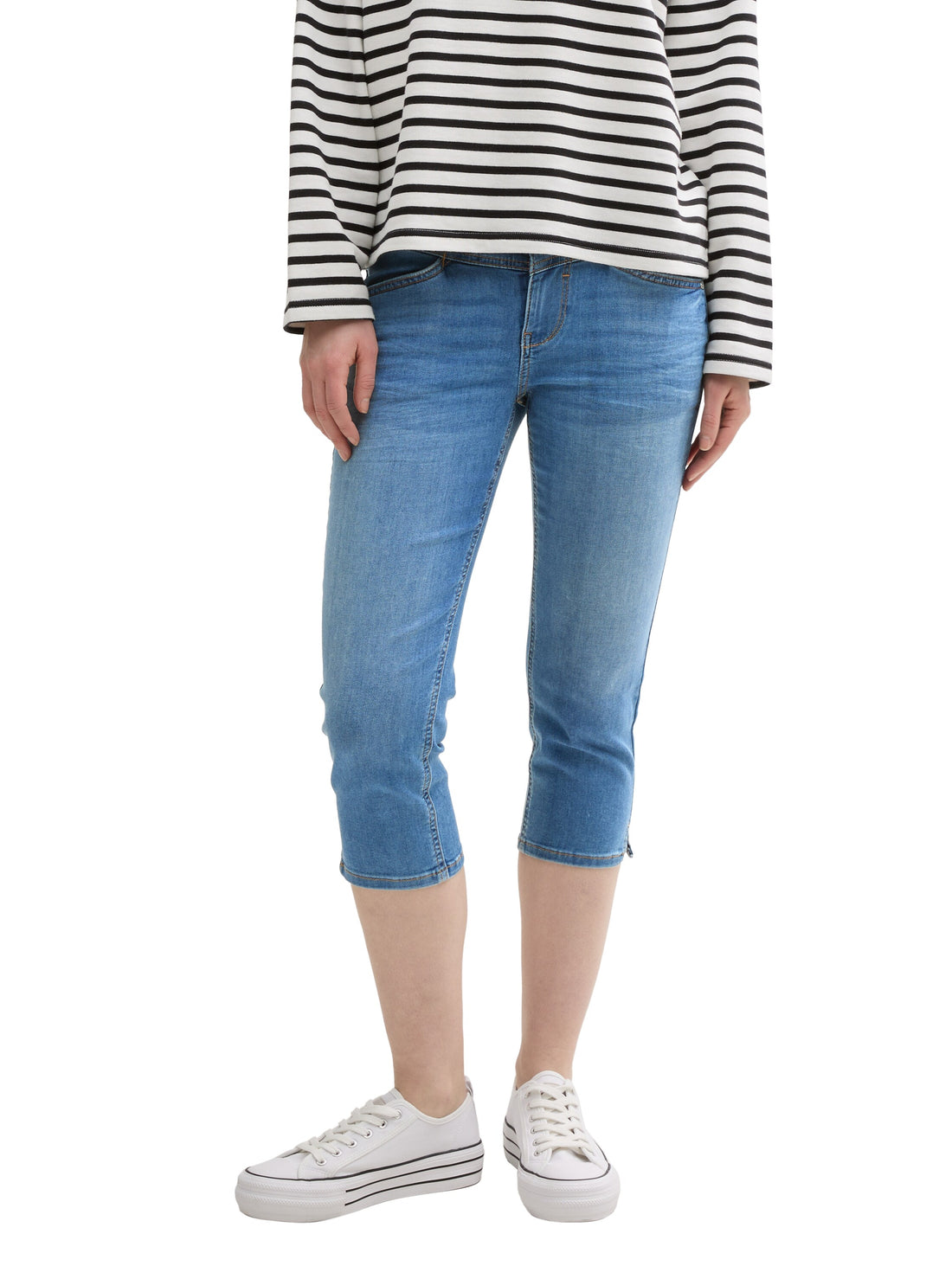 Tom Tailor Denim Damen Capri Jeanshose Stretch Light Stone Wash Denim