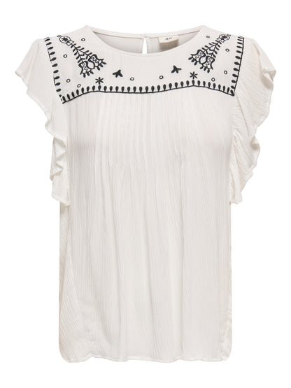 JDY Top Damen V-Ausschnitt Voluminöser Armschnitt Rüschen Knopfleiste