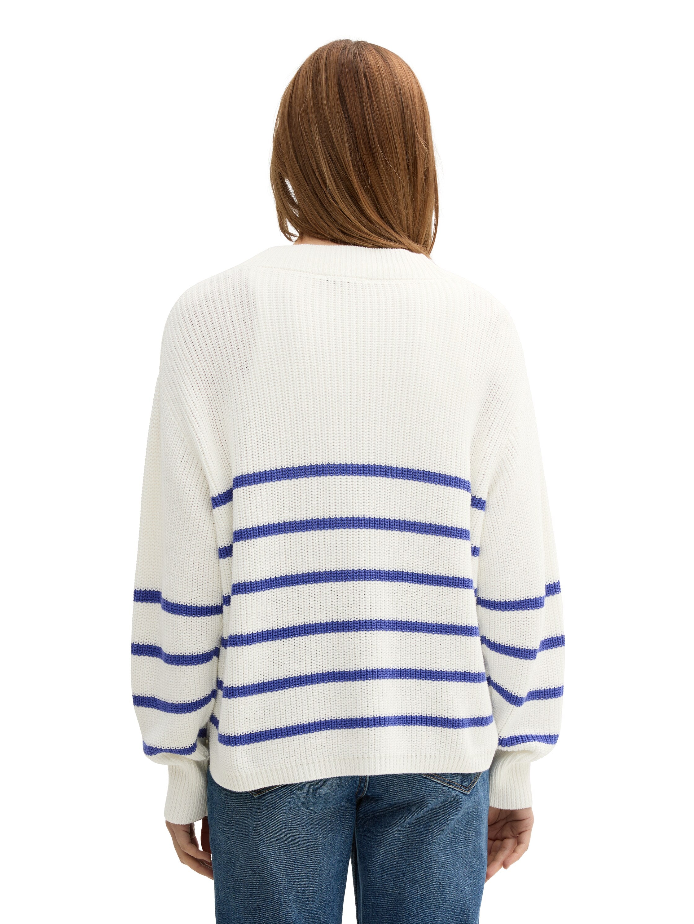 Tom Tailor Denim Female Langarm V-Ausschnitt Shirt Gerippt Baumwolle Polyacryl