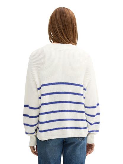 Tom Tailor Denim Female Langarm V-Ausschnitt Shirt Gerippt Baumwolle Polyacryl