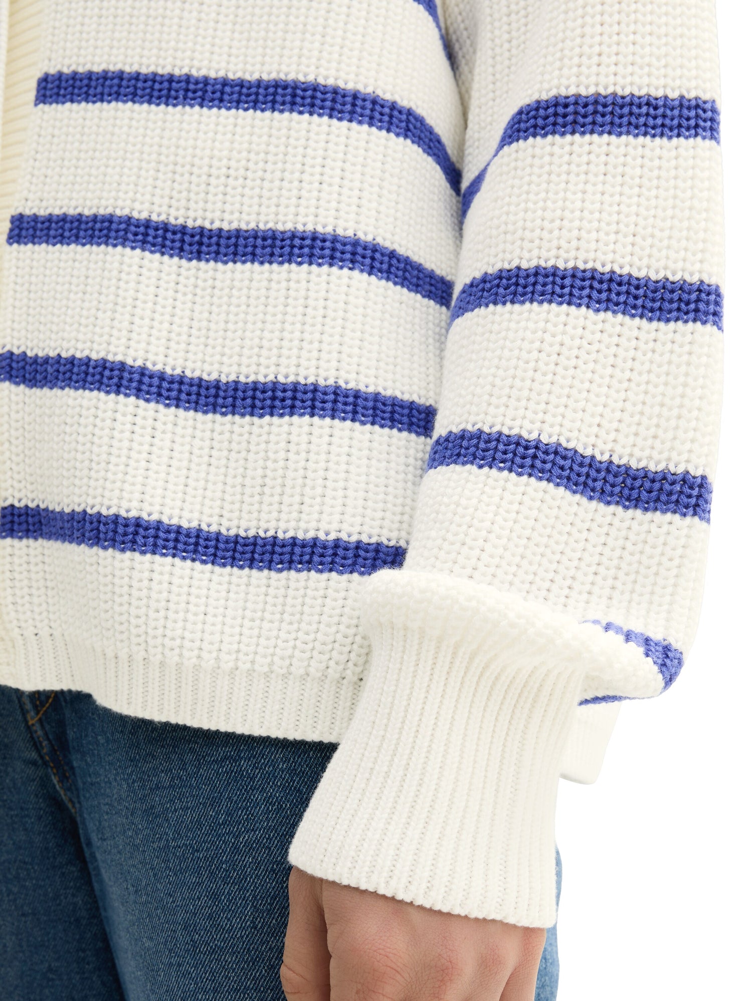 Tom Tailor Denim Female Langarm V-Ausschnitt Shirt Gerippt Baumwolle Polyacryl