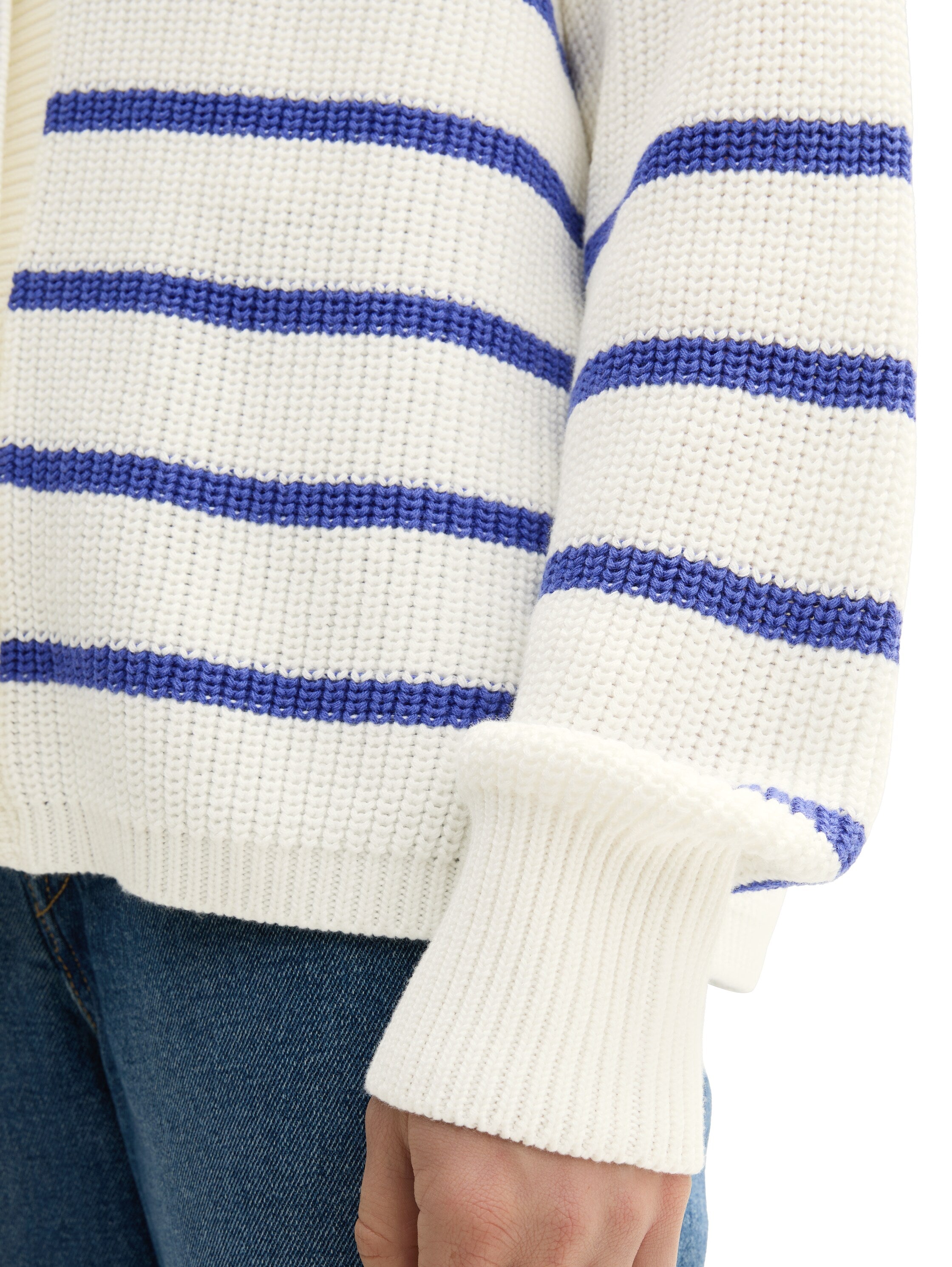 Tom Tailor Denim Female Langarm V-Ausschnitt Shirt Gerippt Baumwolle Polyacryl