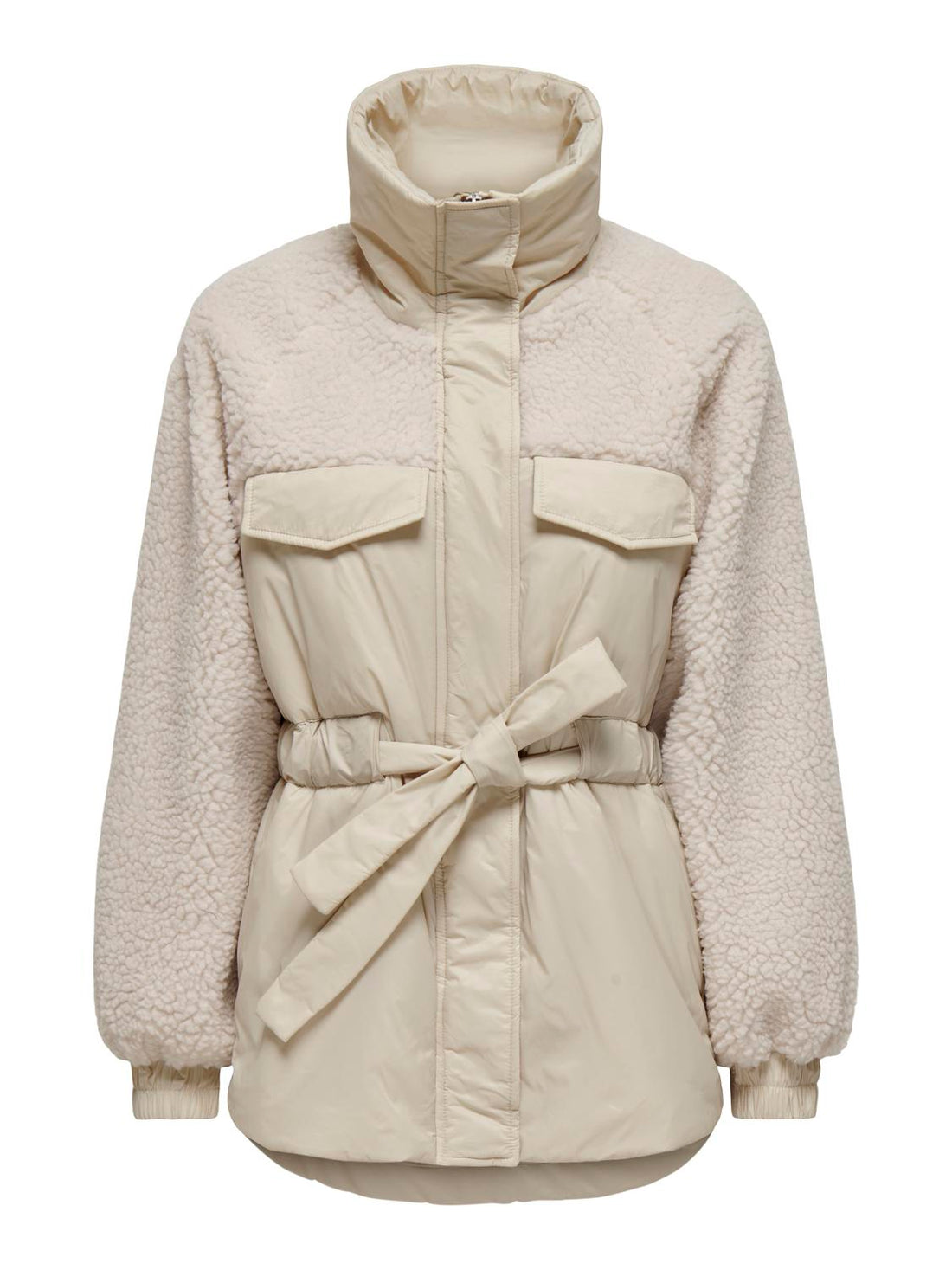 Bestseller Jacke für Damen mit Teddystoff-Detail und Gürtel in der Taille