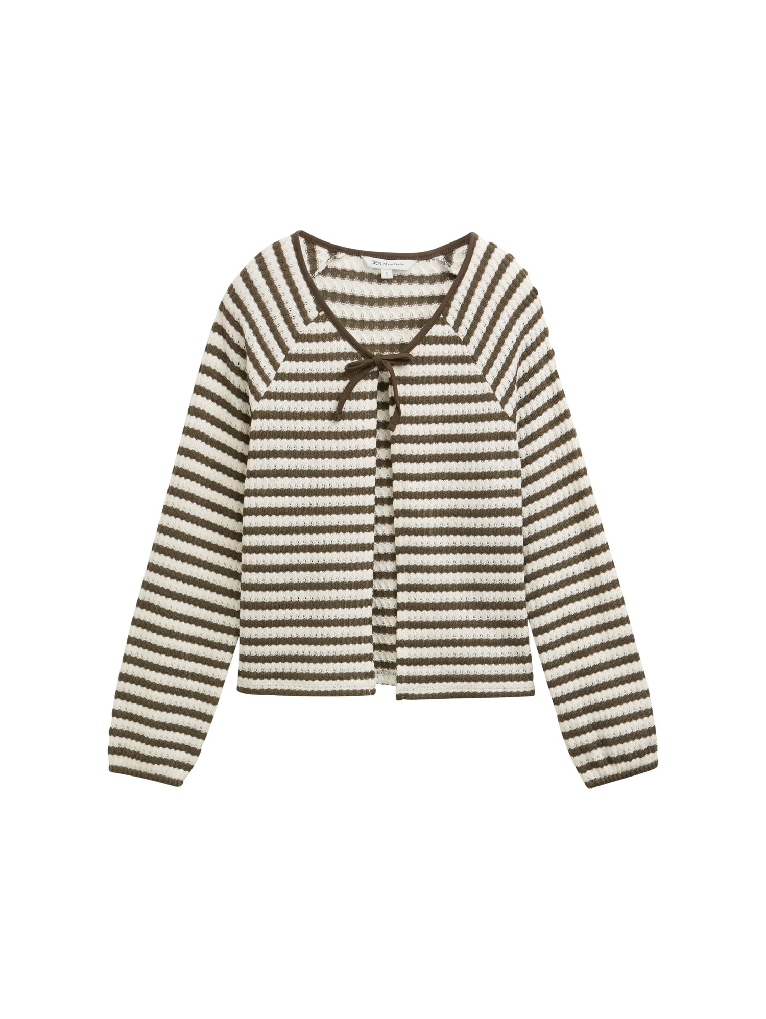 Tom Tailor Denim Damen Cardigan gestreift Jacquard Olive White Stripe Baumwolle Polyester Viskose