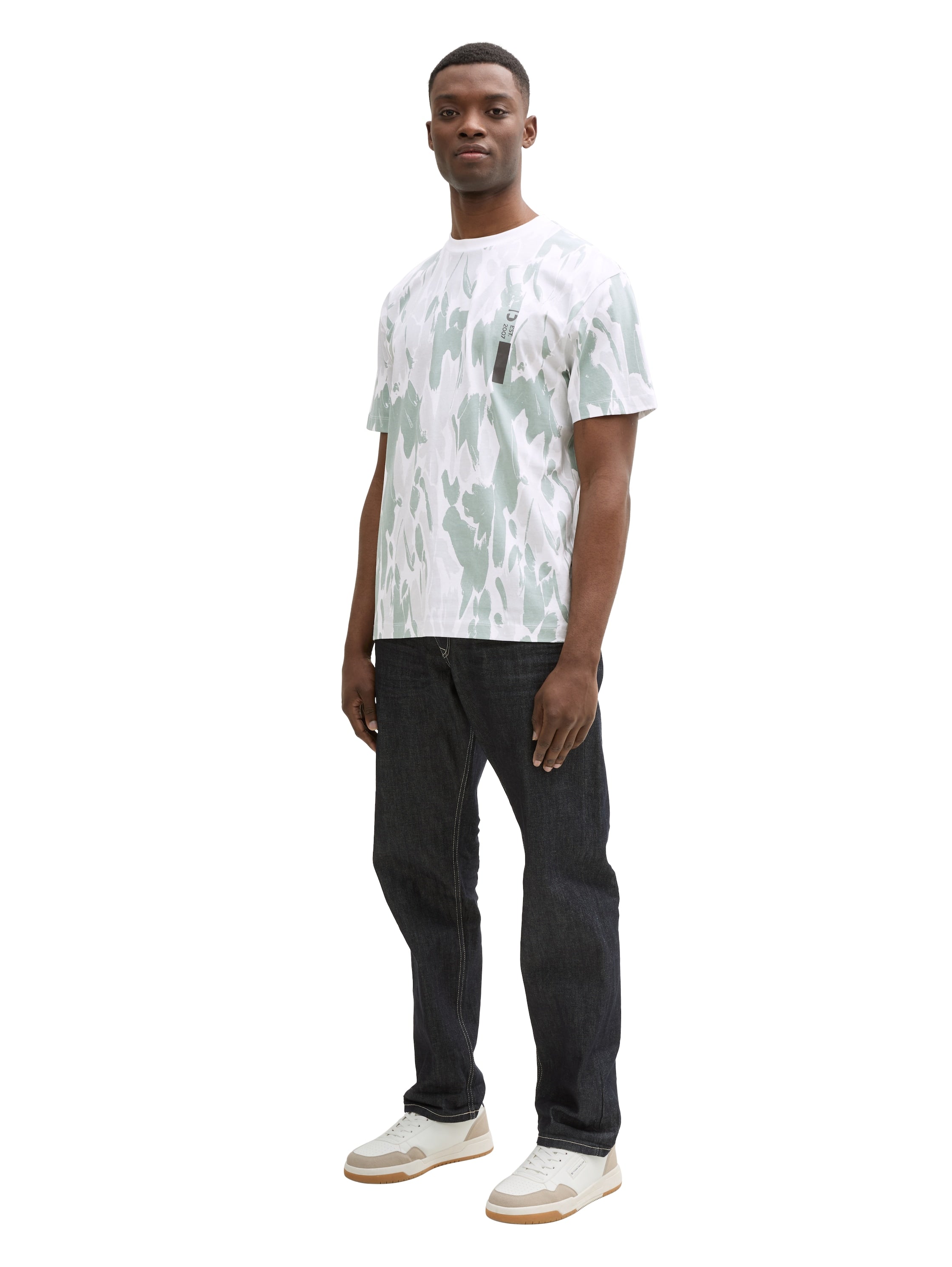 Tom Tailor Denim T-Shirt Erwachsene Männlich Weiß Abstrakter Blumenprint