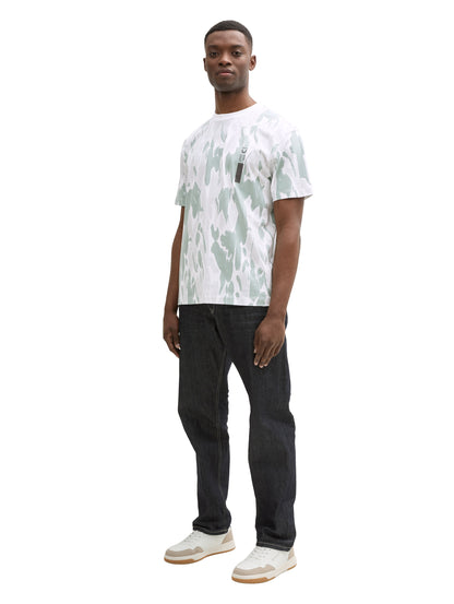 Tom Tailor Denim T-Shirt Erwachsene Männlich Weiß Abstrakter Blumenprint