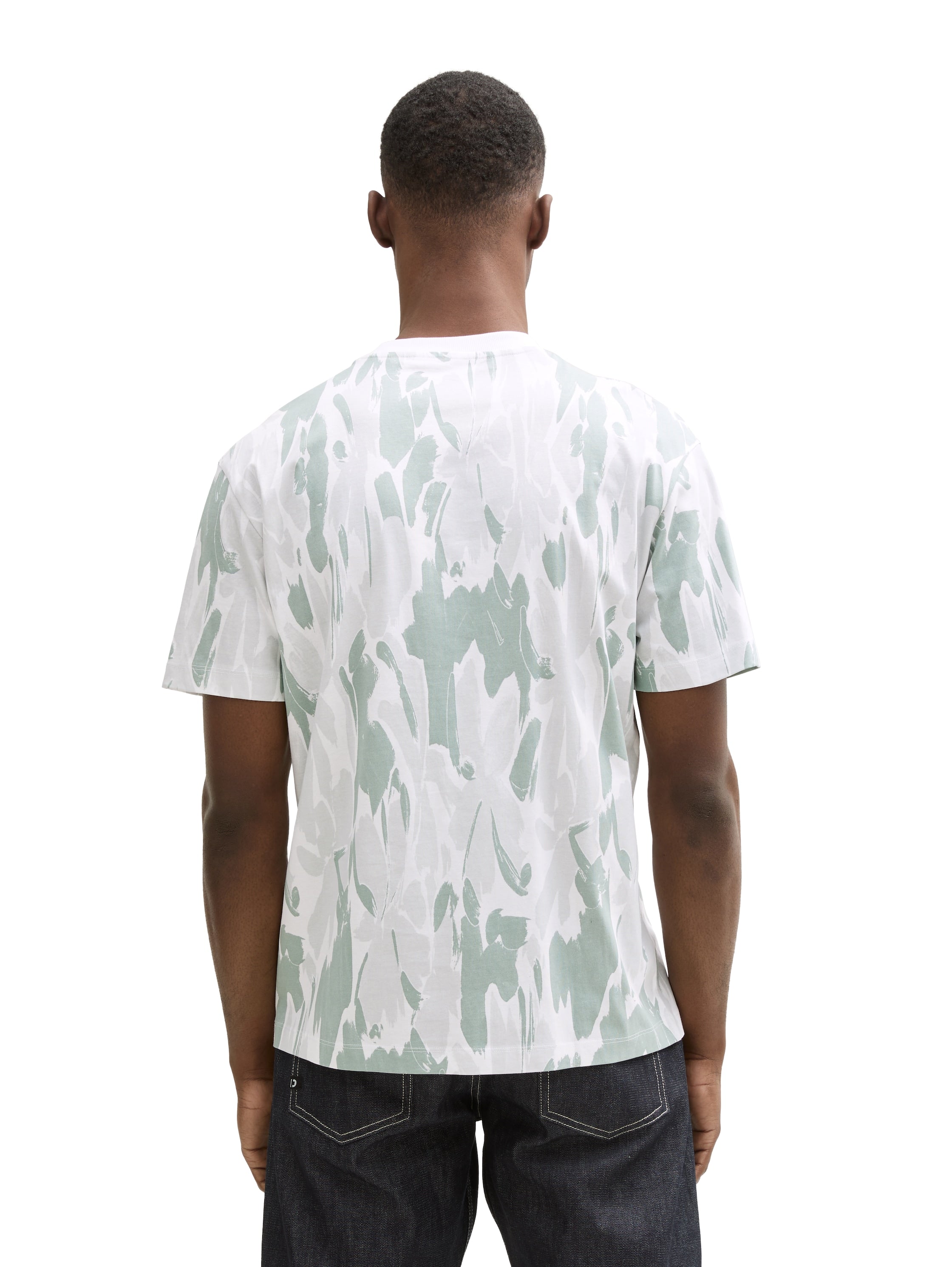 Tom Tailor Denim T-Shirt Erwachsene Männlich Weiß Abstrakter Blumenprint