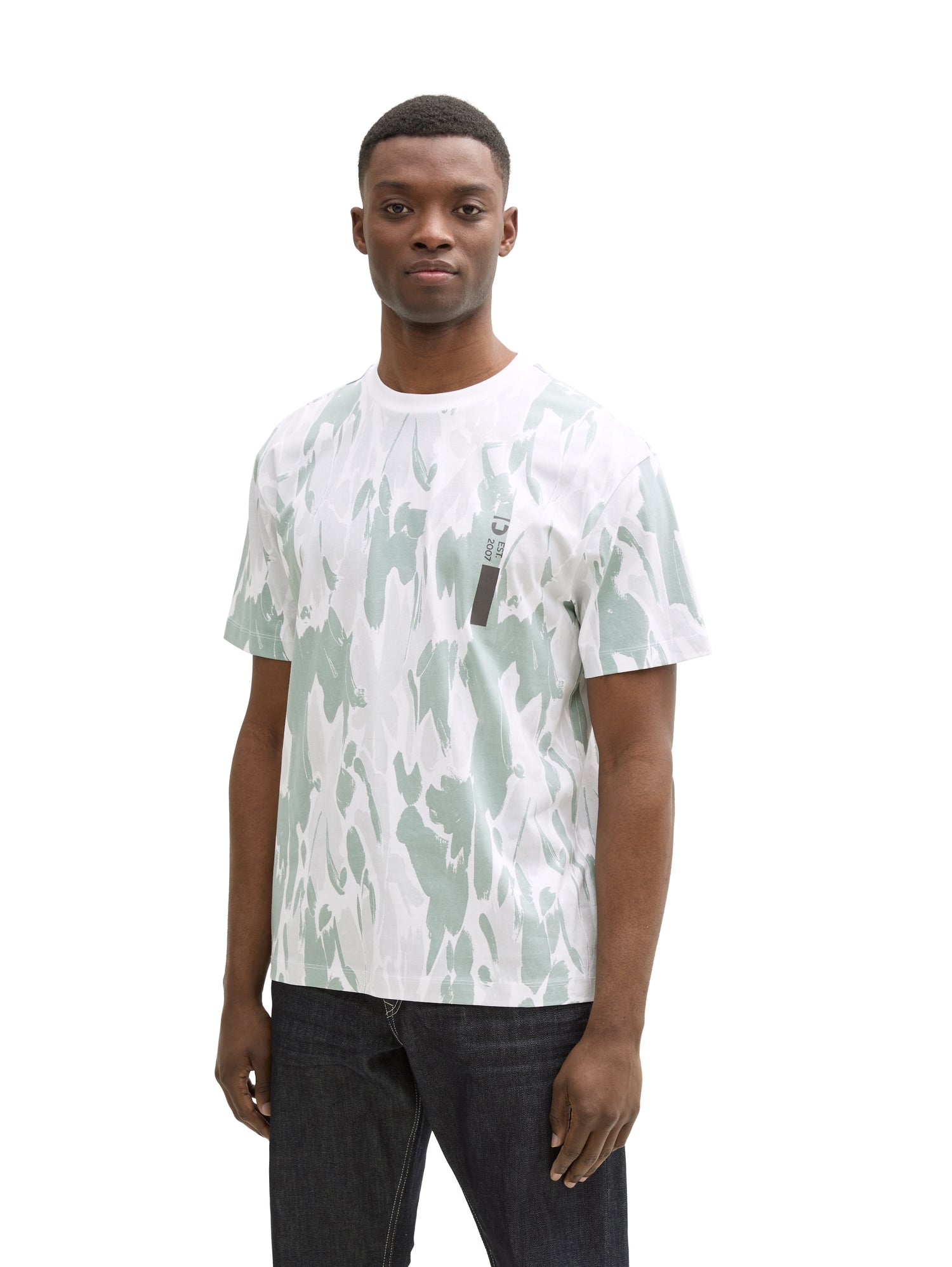 Tom Tailor Denim T-Shirt Erwachsene Männlich Weiß Abstrakter Blumenprint
