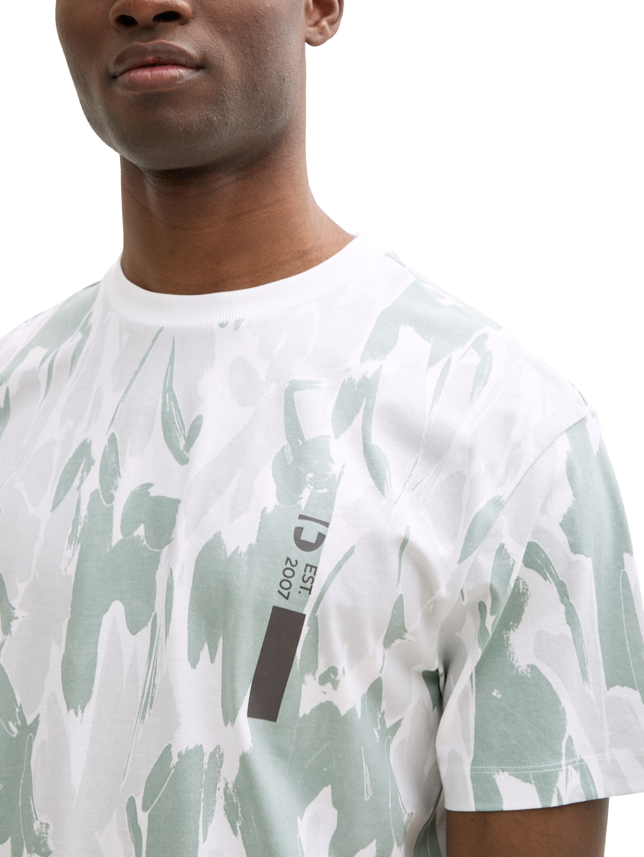 Tom Tailor Denim T-Shirt Erwachsene Männlich Weiß Abstrakter Blumenprint