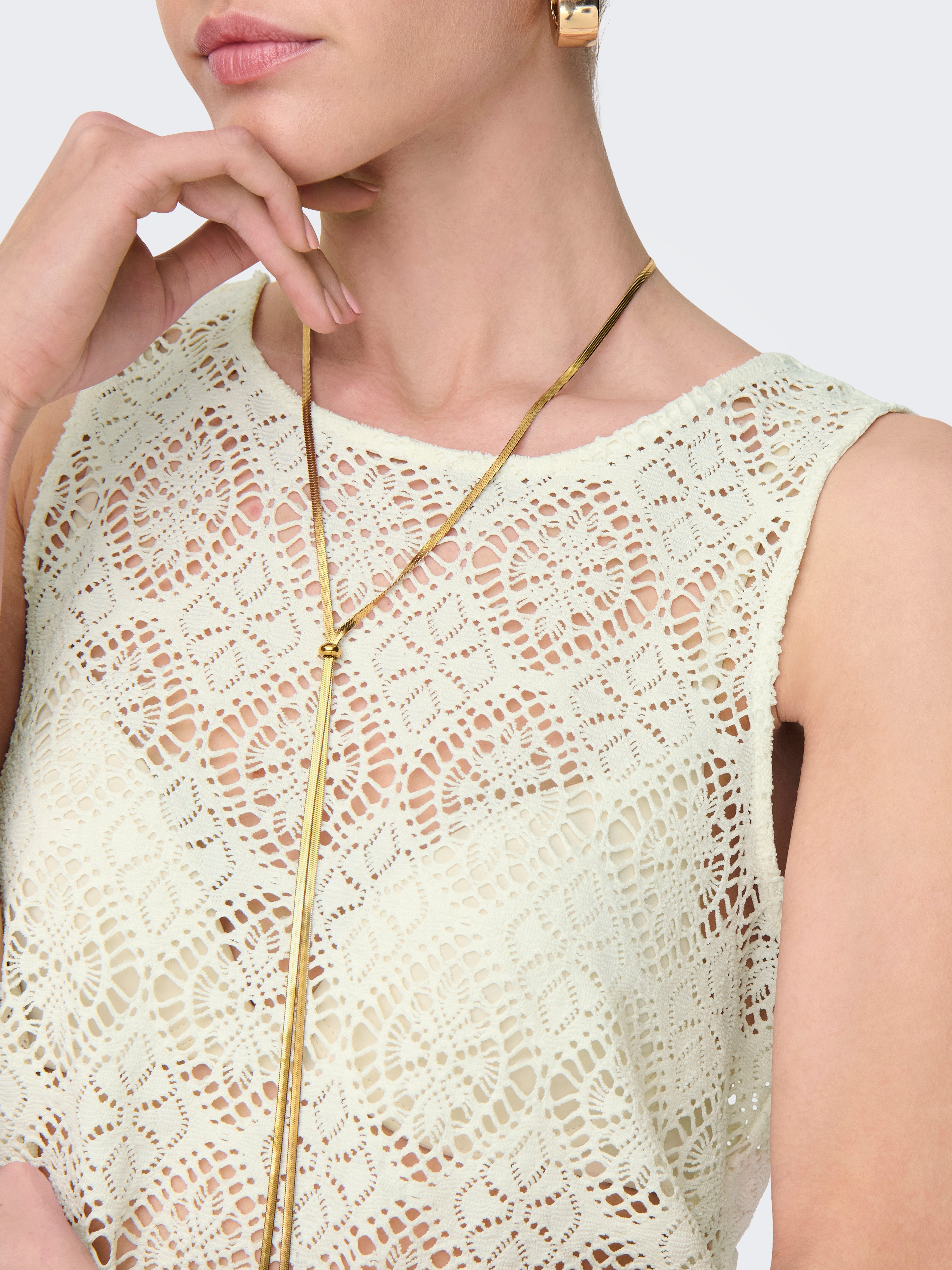 JDY Top Damen Leichtes Spitzen Rundhals Top