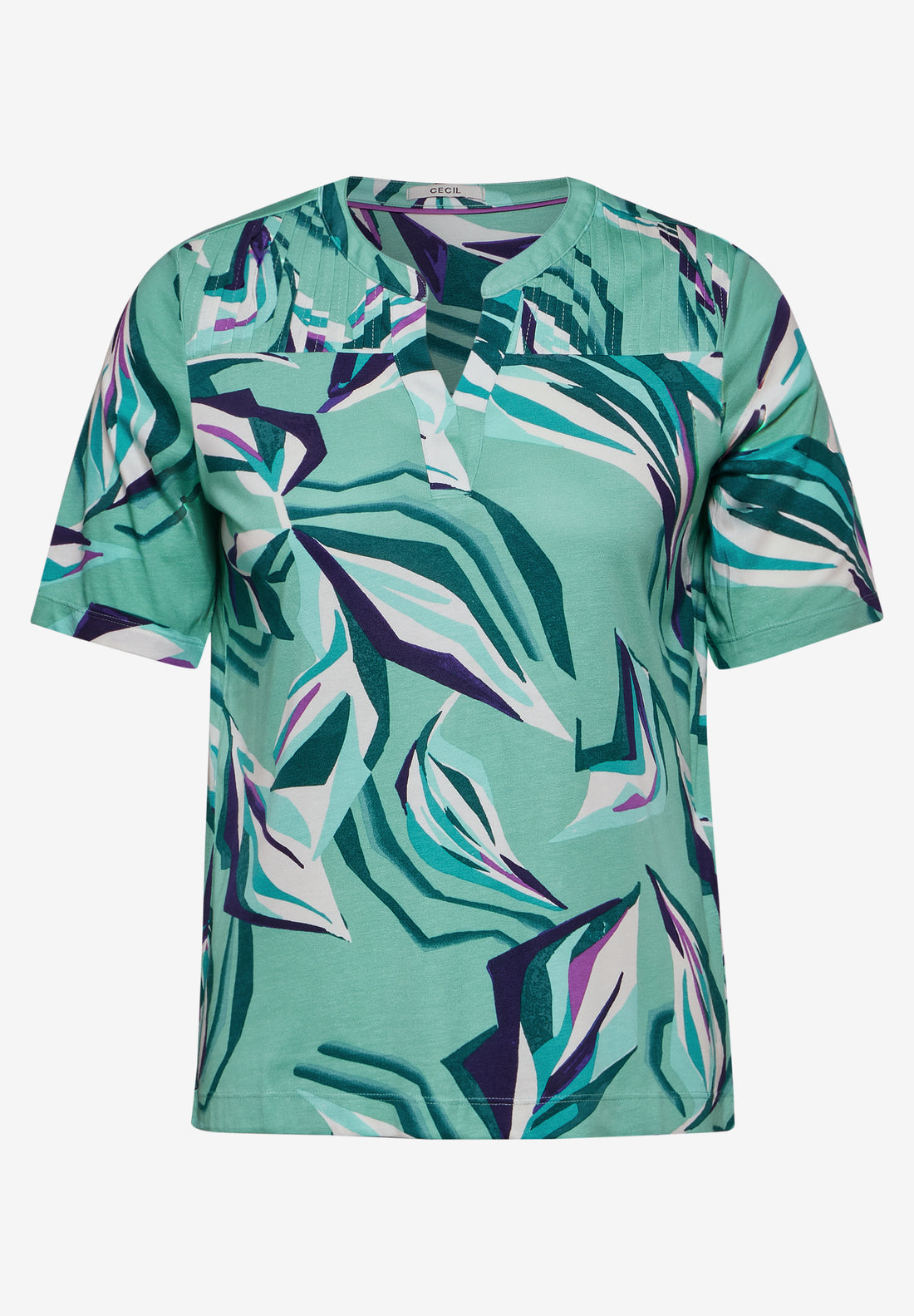 Cecil Tunika-Shirt Damen Sommerlicher Print V-Ausschnitt Raffungen