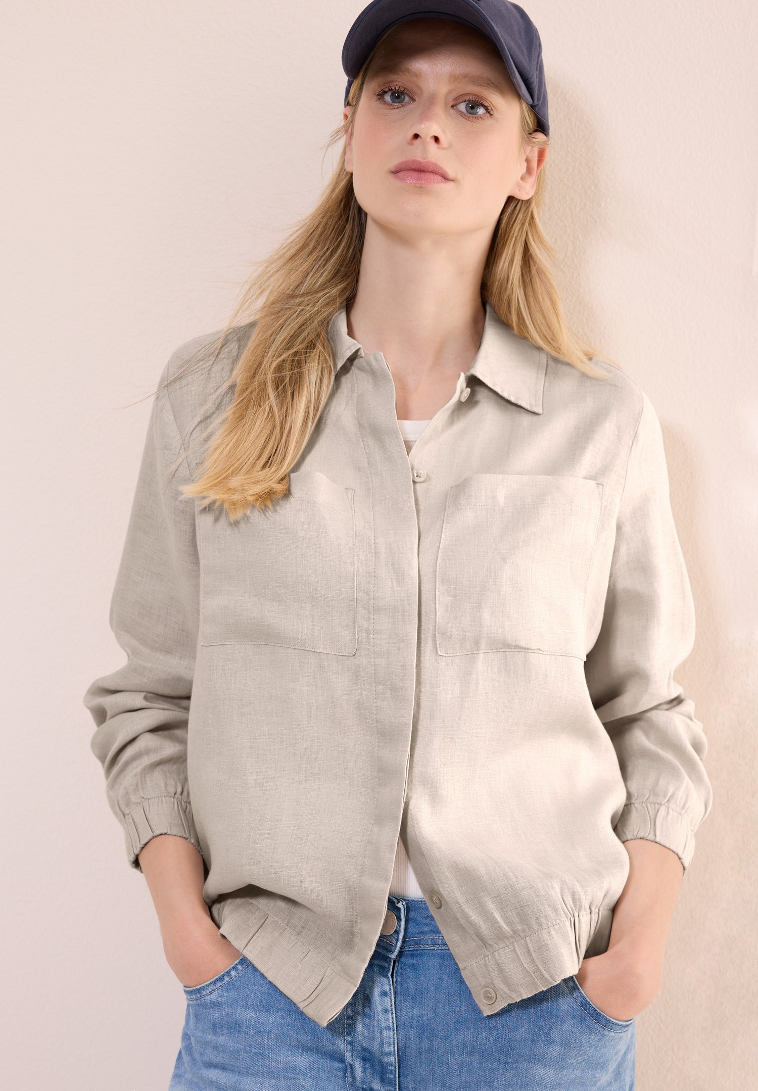 CECIL Leichte Leinen Jacke Damen Blouson Hemdkragen