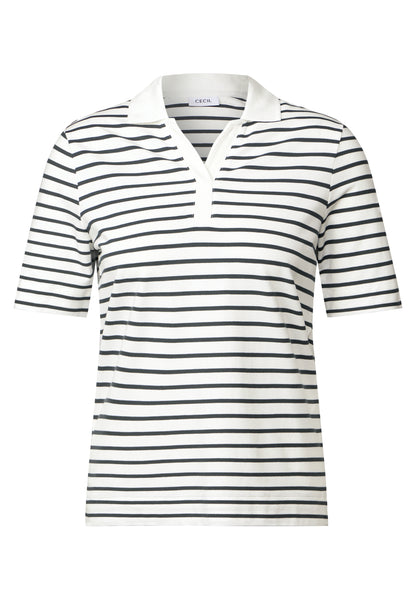 CECIL Gestreiftes Piquée Poloshirt Damen Sportives Kurzarmshirt