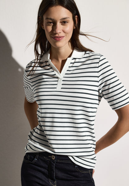 CECIL Gestreiftes Piquée Poloshirt Damen Sportives Kurzarmshirt