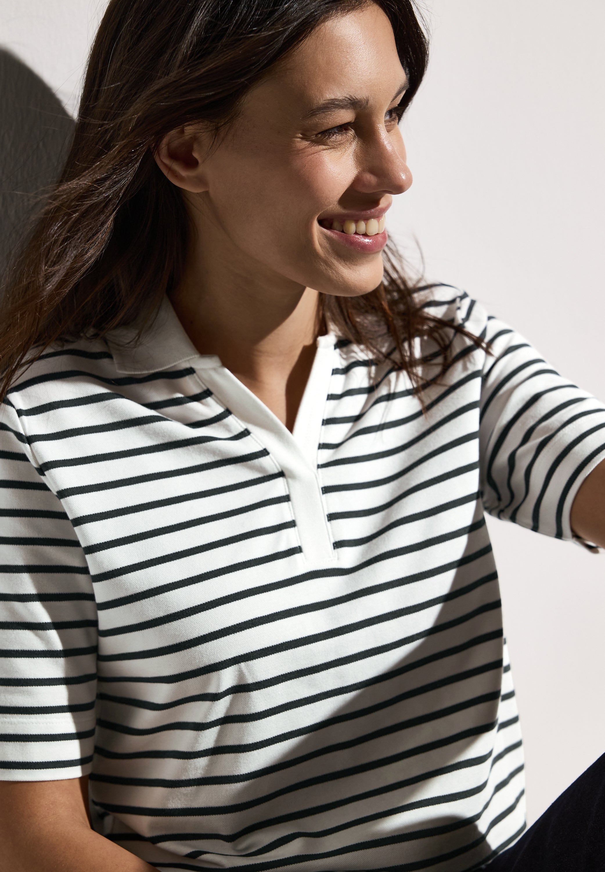 CECIL Gestreiftes Piquée Poloshirt Damen Sportives Kurzarmshirt