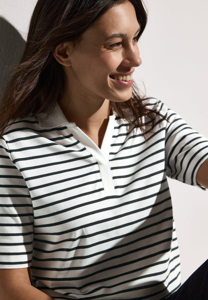 CECIL Gestreiftes Piquée Poloshirt Damen Sportives Kurzarmshirt