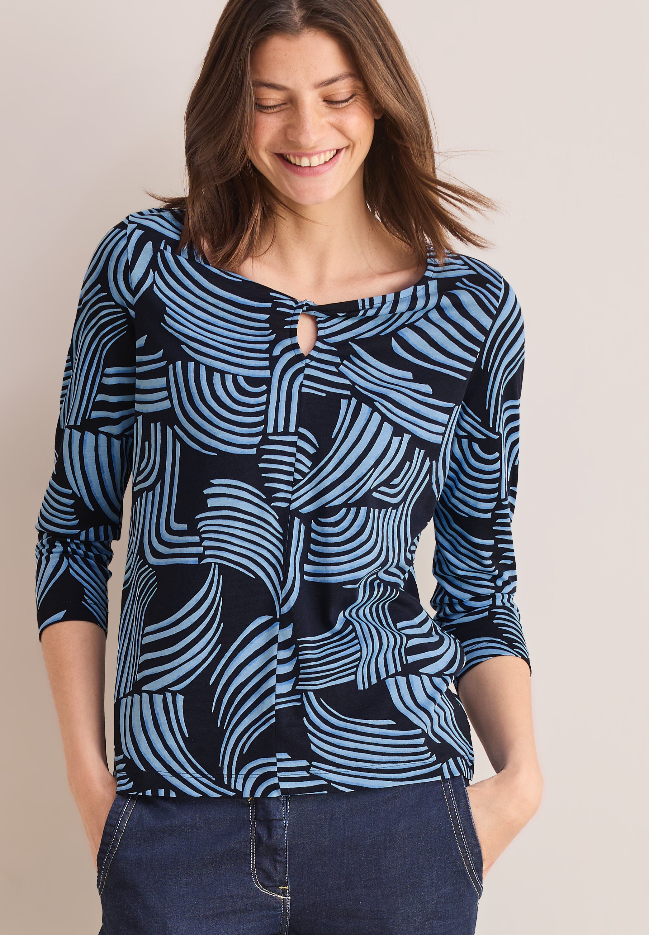 CECIL Damenshirt 3/4-Arm Grafisches Muster universal blue