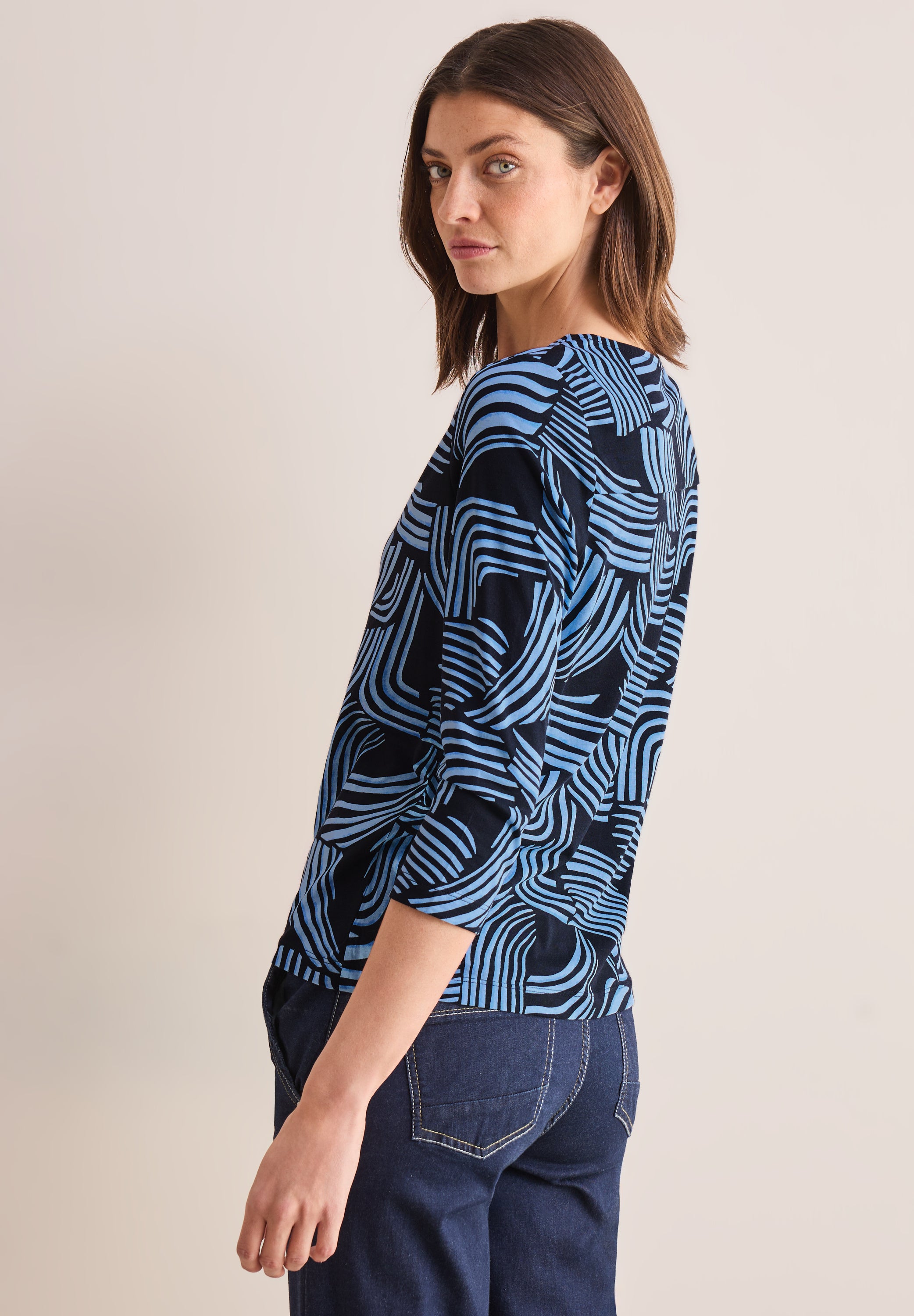 CECIL Damenshirt 3/4-Arm Grafisches Muster universal blue