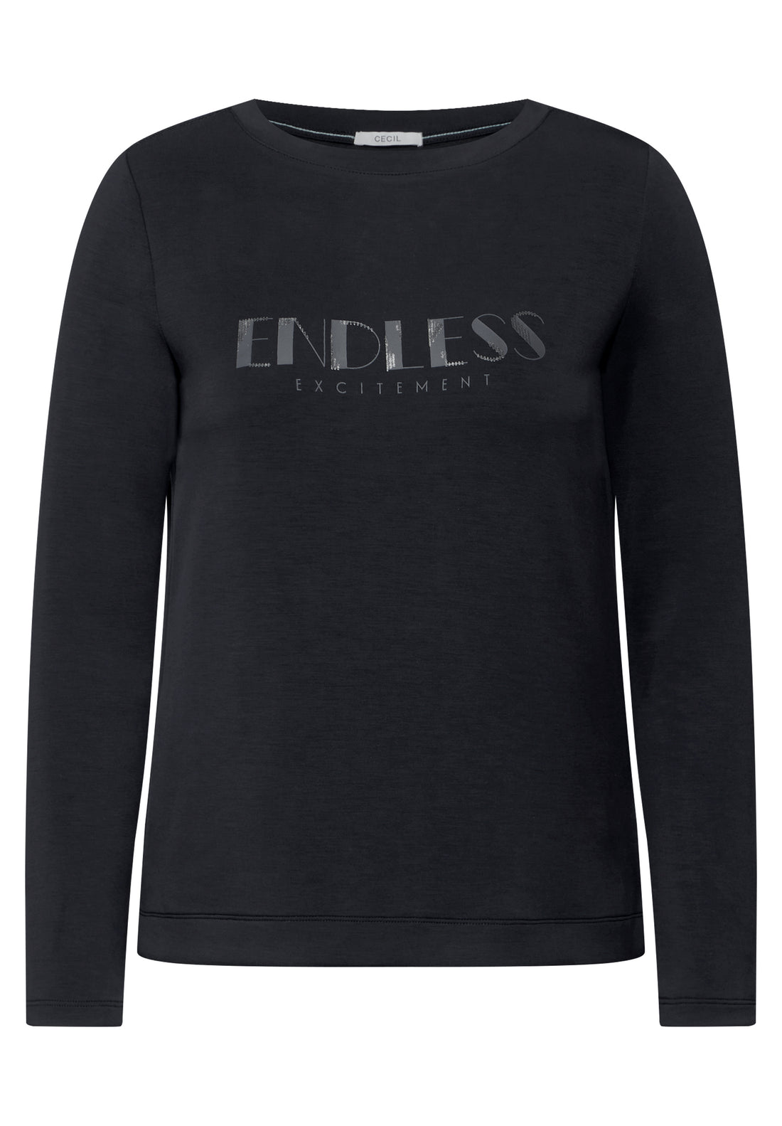 CECIL Langarmshirt Damen Gemütliche Passform Wording Schwarz