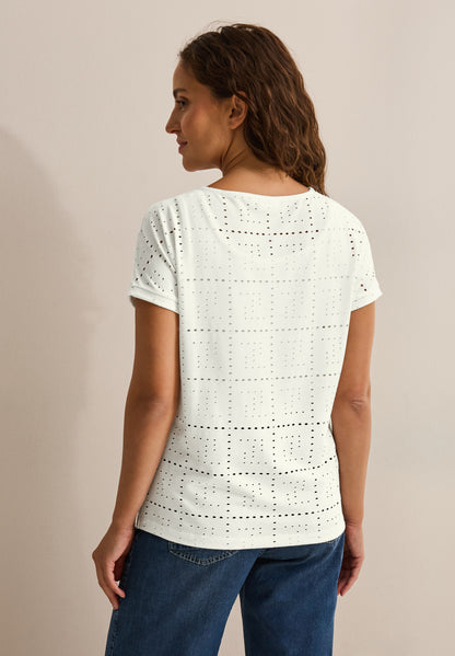 CECIL Ajour Shirt Damen Modisches Lochmuster U-Boot-Ausschnitt