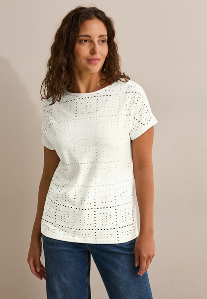 CECIL Ajour Shirt Damen Modisches Lochmuster U-Boot-Ausschnitt