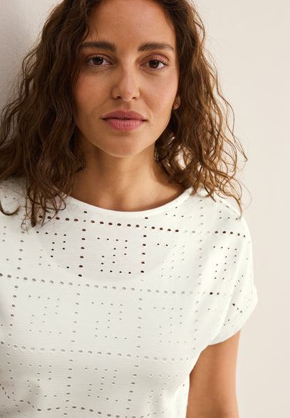 CECIL Ajour Shirt Damen Modisches Lochmuster U-Boot-Ausschnitt