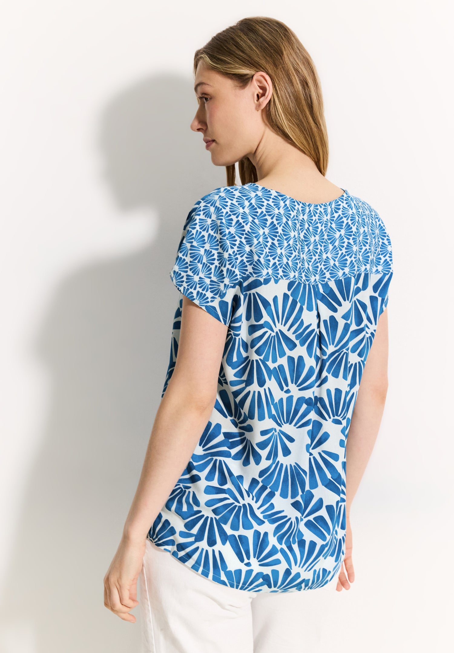 CECIL Printmix Bluse Damen Sommer luftig V-Ausschnitt Schulter-Schlitz