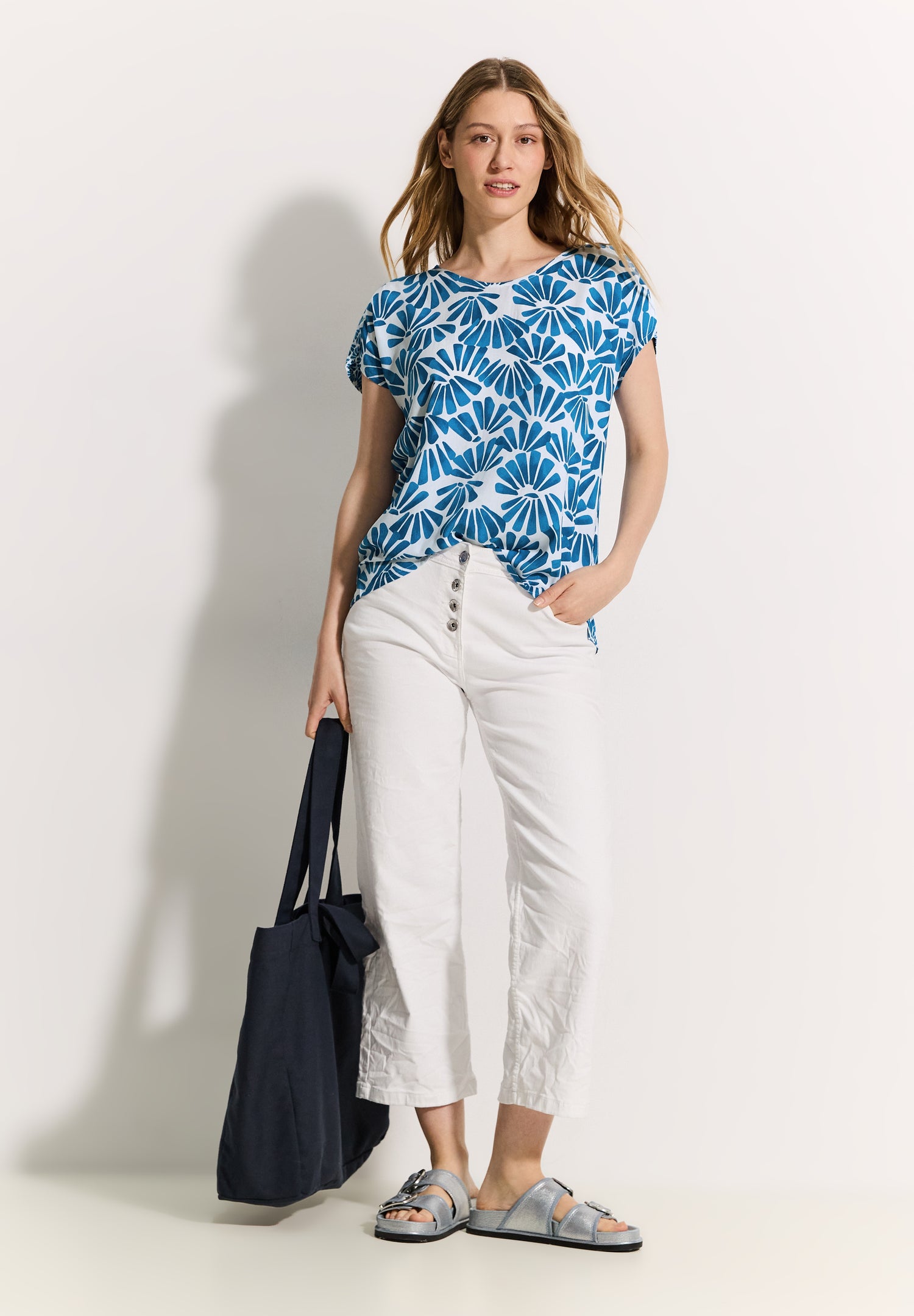 CECIL Printmix Bluse Damen Sommer luftig V-Ausschnitt Schulter-Schlitz