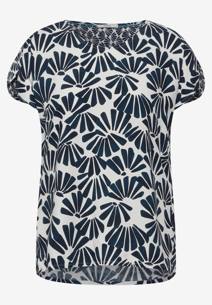CECIL Printmix Bluse Damen Sommer luftig V-Ausschnitt Schulter-Schlitz