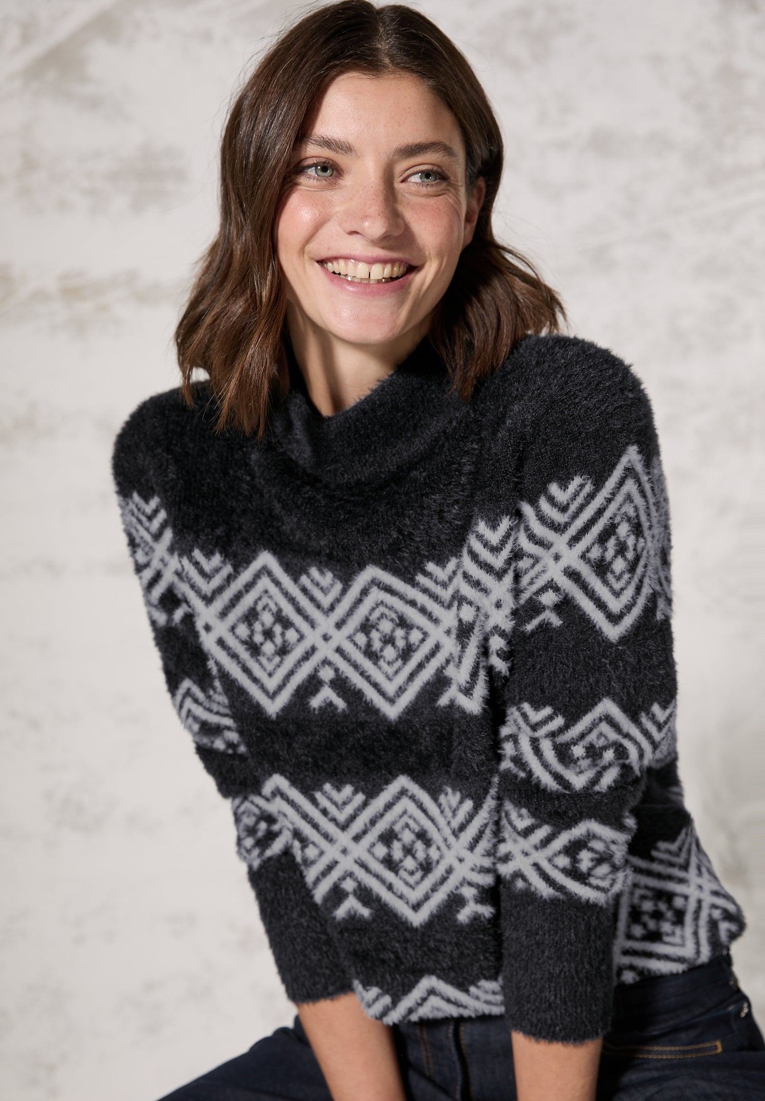 CECIL Federgarn-Pullover Damen deep charcoal grey
