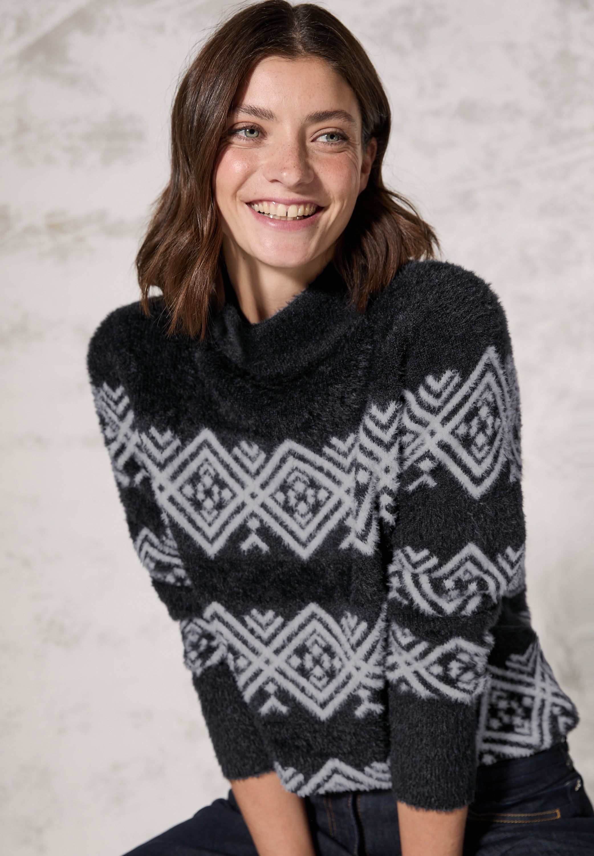 CECIL Federgarn-Pullover Damen deep charcoal grey