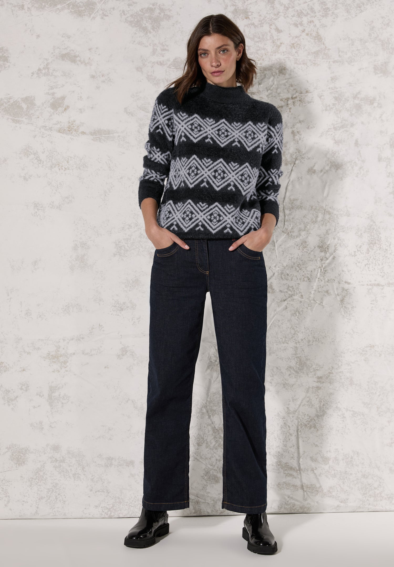 CECIL Federgarn-Pullover Damen deep charcoal grey