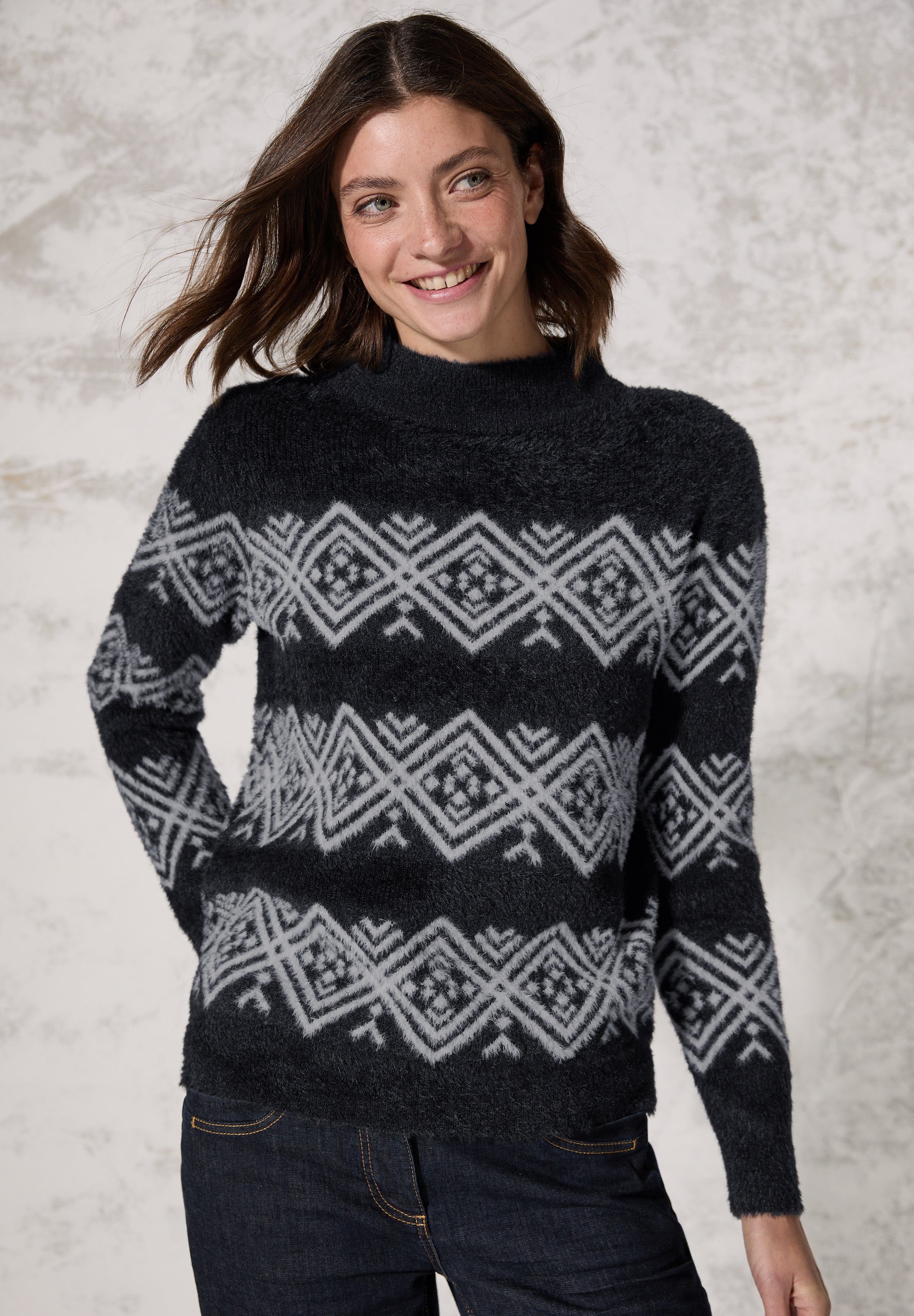 CECIL Federgarn-Pullover Damen deep charcoal grey