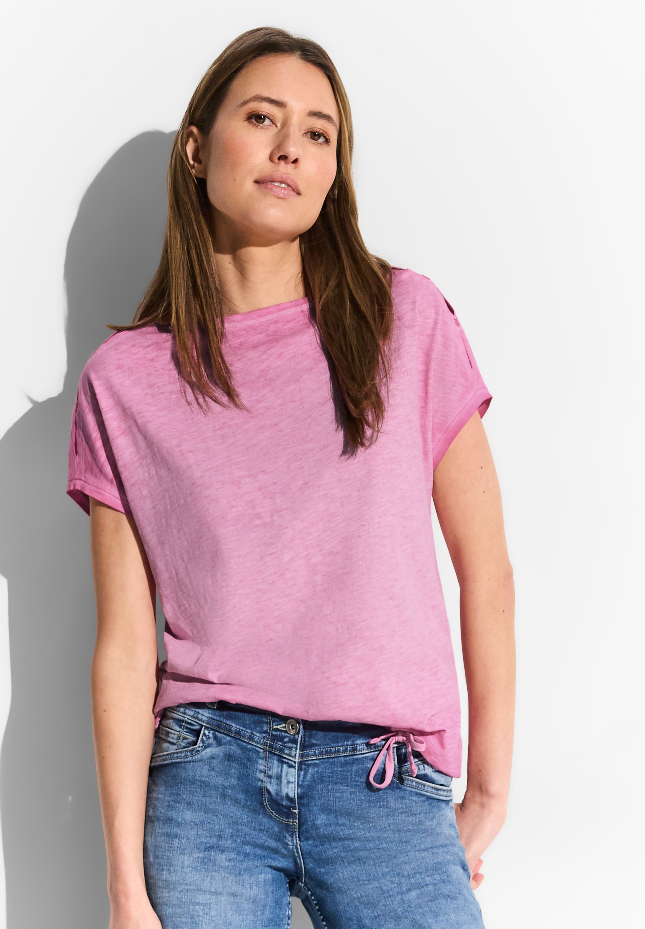 CECIL Damen T-Shirt mit Flammgarn und Knotendetail